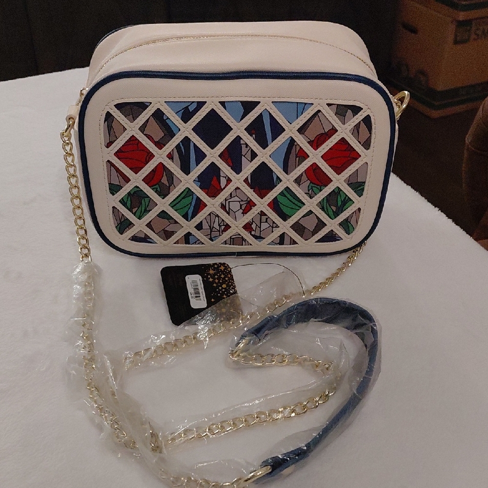 NWT Loungefly Beauty And The Beast Laser Cut Stained Glass Crossbody